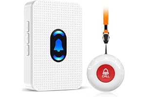 Daytech Caregiver Pager Wireless Call Button for Elderly Call Bell for Patients at Home Life Alert Systems for Seniors Disabled Elderly Fall Alert Devices 1 Emergency Button 1 Receiver