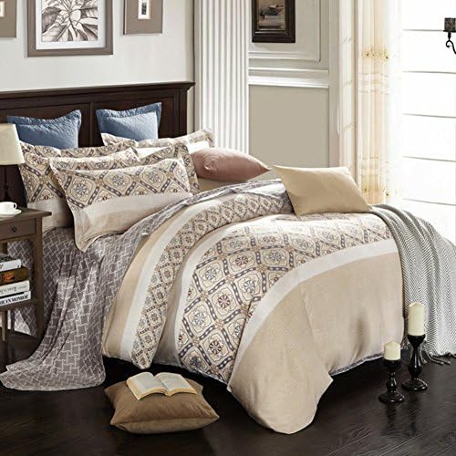 200TC [More colors] [farmhouse style] Day Plants and flowers Duvet Cover Set 4 Pieces(1Duvet cover 1Flat sheets 2Pillow)-M Queen2