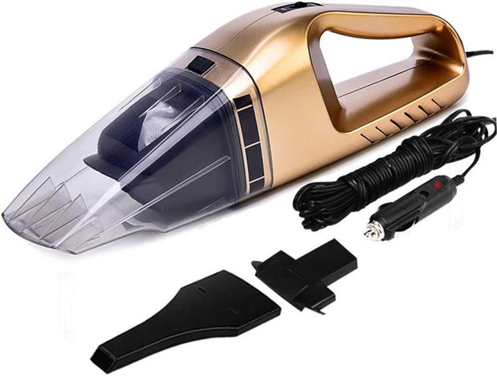 Car Vacuum Cleaner High Power DC 12v 100W Portable Handheld Car Vacuum Wet Dry 4Kpa Suction Mutifunctional Auto Vacuum Cleaner Tools with Cigarette Lighter Plug 16ft Power Cord (Gold)