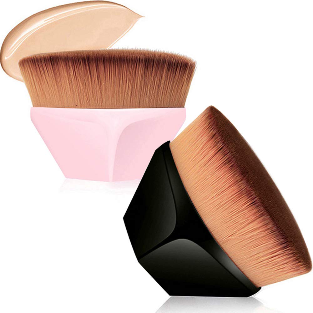 Flat Top Foundation Makeup Brush, Hexagon Professional kabuki Face Blush Brush Portable Contour Concealer Cosmetic Brushes Tool for Blending Liquid, Cream or Flawless Powder Cosmetics with Case