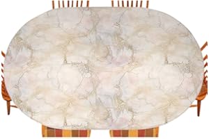 ESFVRG Marble Oval Table Cloth, Pink and Peach Marble Background, Indoor Dining and Outdoor Patio Festival Use, Fits 48" x 68" Table, Beige Peach