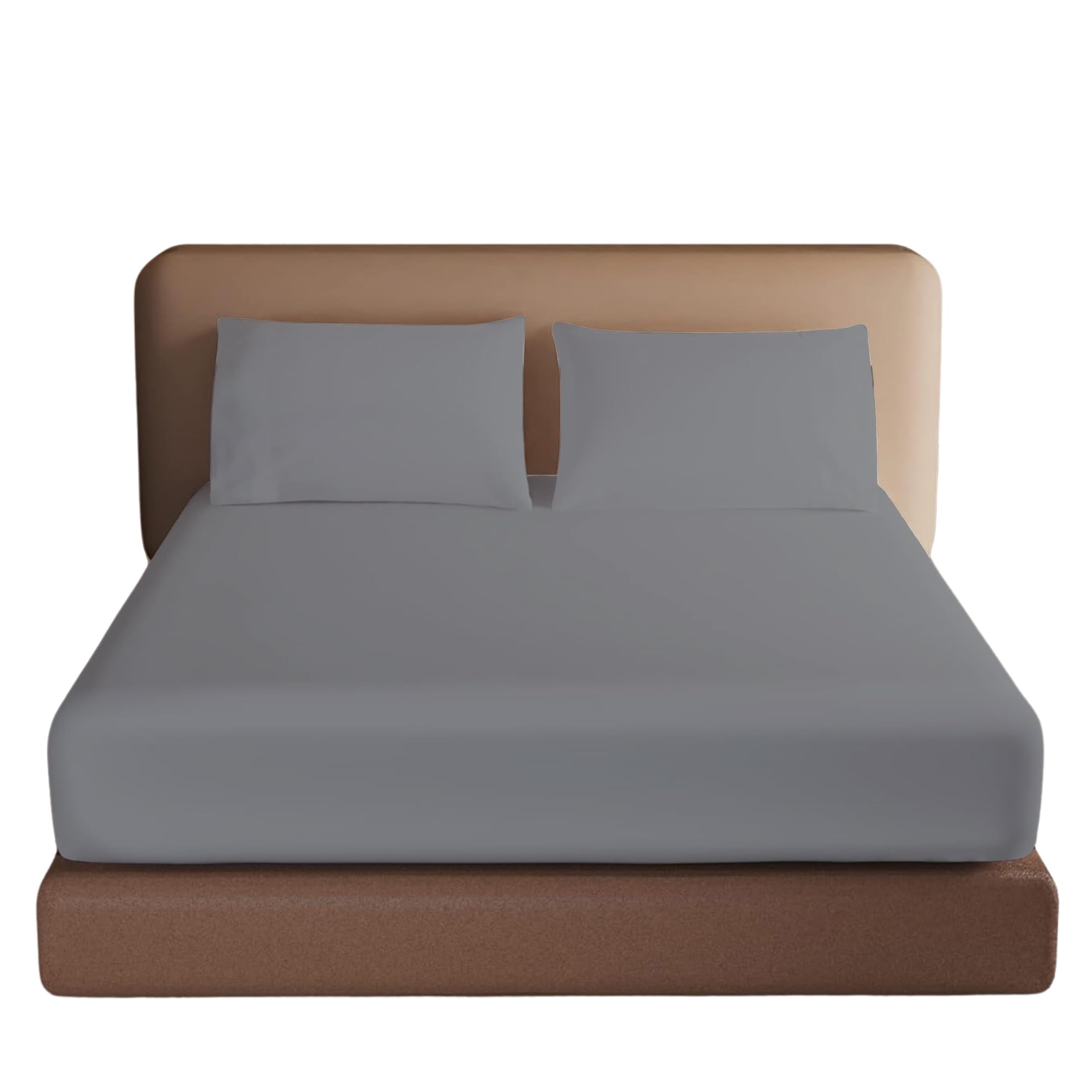 HOMELY IDEAS 200TC Egyptian Cotton Fitted Sheet 40CM/16 Inches Premiun Hotel Quality Extra Deep with Elasticated Corners, Rich Cotton & Breathable Luxury Soft Fitted Bed Sheets (GREY, SUPER KING)