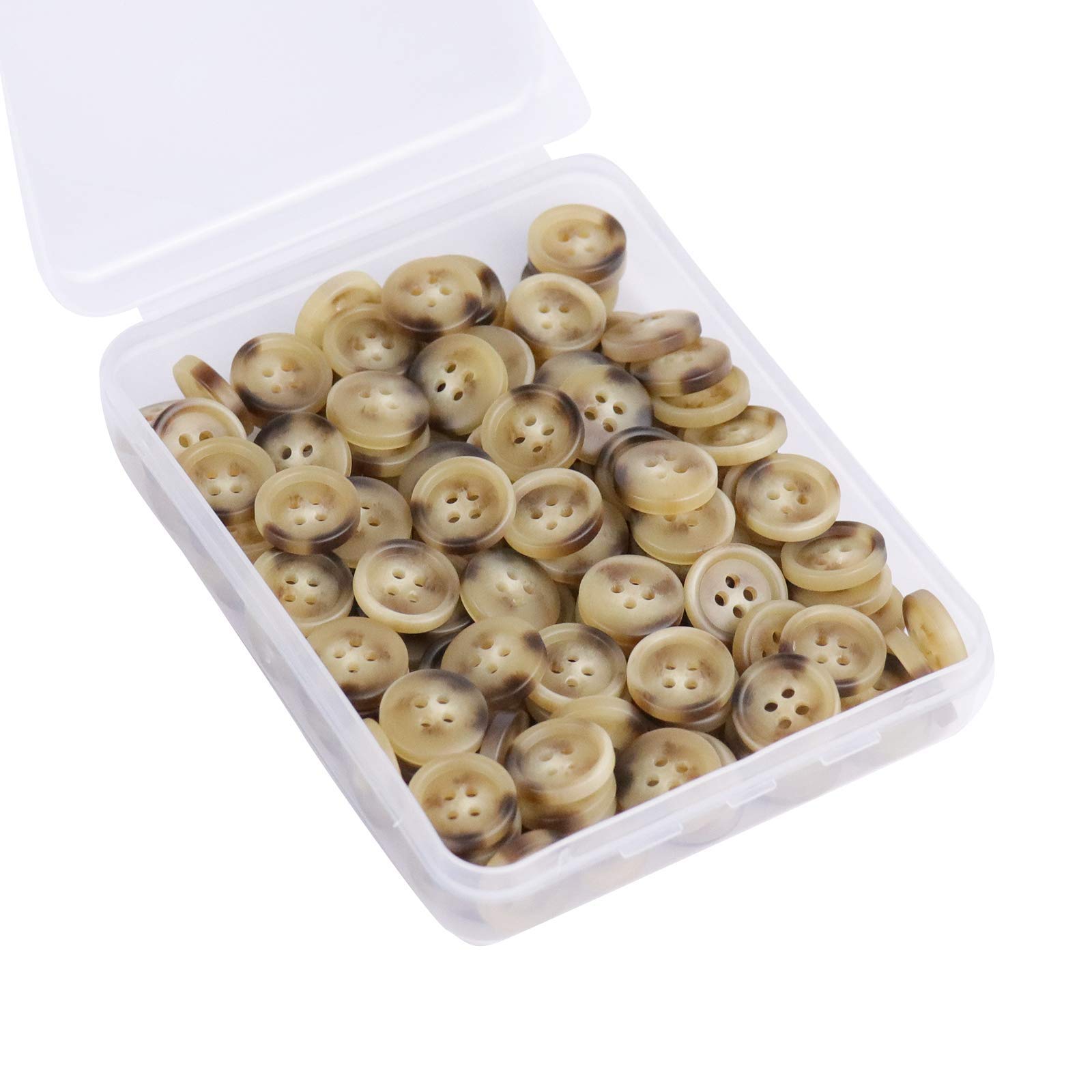 SUNTATOP 15mm Resin Buttons Set, 150PCs Four-Hole Buttons with Horn Pattern for Coat Shirt or Other Clothing and Decoration