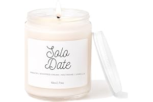 Kim and Pom Solo Date Peach & Vanilla Soy Scented Candle | Handmade in Canada, Non-Toxic | Luxury Valentine’s Day Gift for Mo