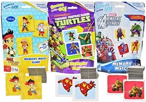 Memory Matching Game Bundle Set includes Avengers, TNMNT, and Jake the Pirate