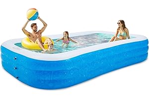 BUPPLEE Kids Inflatable Pool, 120" x 72" x 22" Rectangular Family Swimming Pool, Durable PVC Material, Blow-up Pool for Children, Outdoor Summer Fun, Easy Setup, Ideal for Backyard, Garden, and Pool Parties