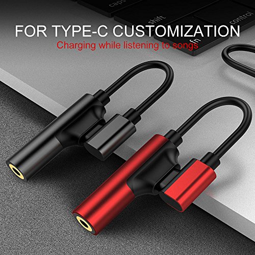 Type – C to 3.5mm Headphone Audio Jack Adapter, Virwir 2 in 1 USB C to 3.5mm Audio Converter, Female Stereo Microphone Connector Cable for Google Pixel 2 XL, Huawei et/P10, Nubia (One-piece Red)