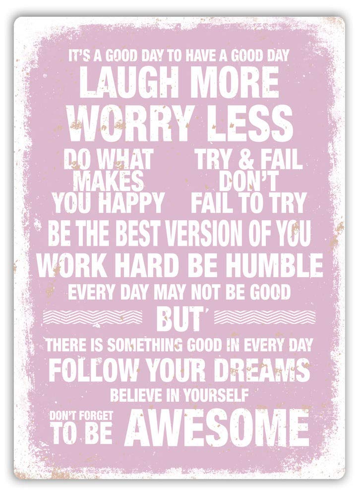 Amazoncom Laugh More Worry Less Pink Metal Wall Sign - 
