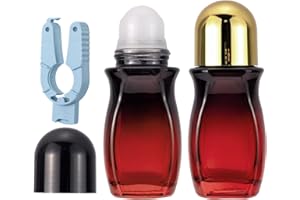 Kesell 2Pack 50 ml Glass Roller Bottles Empty Deodorant Container Gradient Red Glass Roll On Bottles with Gold and Black Caps