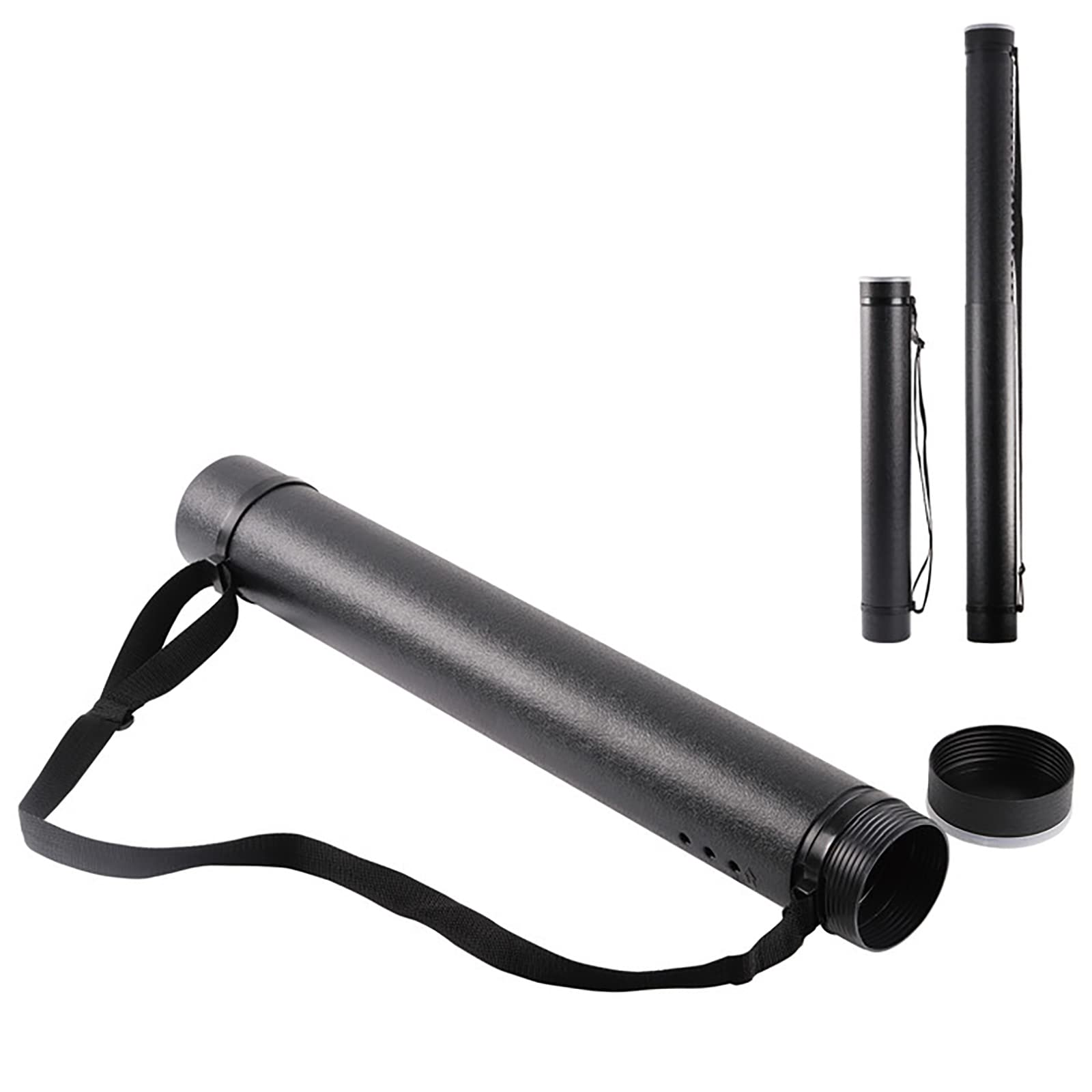 DEWEL Document Storage Poster Tube Expandable 63 to 107 cm, Plastic Waterproof Telescoping Adjustable Art Tube with Carrying Strap, Storage for Artworks, Drawing, Flip Chart (Black)