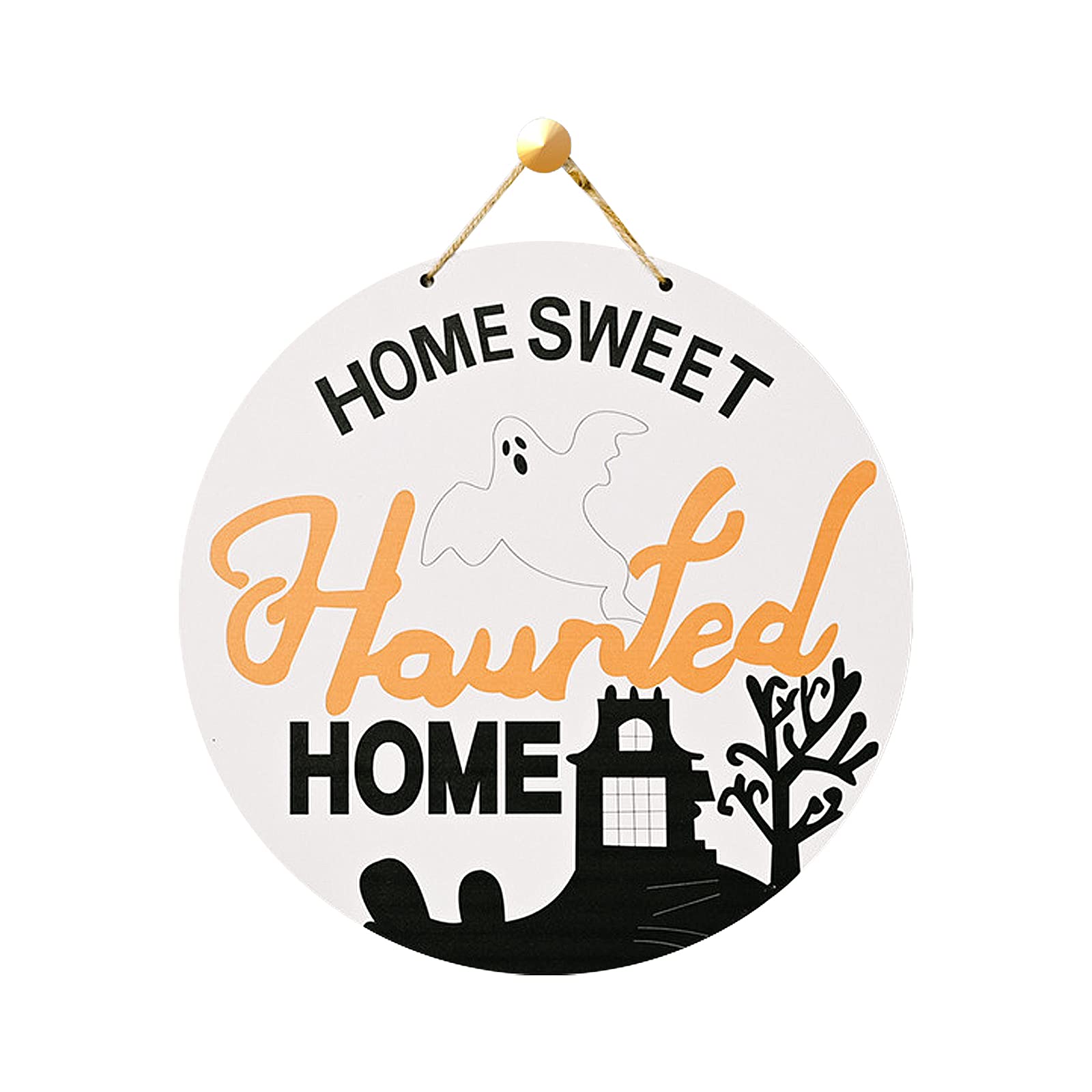 CREATCABIN Halloween Wooden Sign Printed Wood Plaque Sign Plank Rustic Wall Art Round Hanging Decorations Sweet Home For Entryway Home Livingroom Outdoor Porch Yard Patio Haunted House 12inch