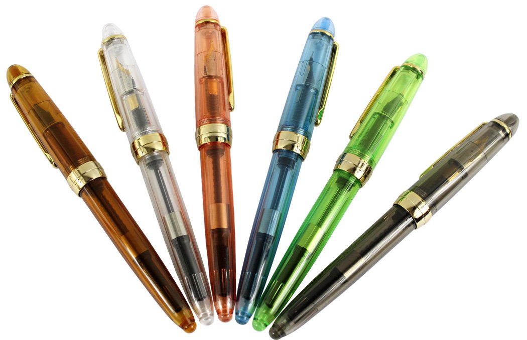Gullor Jinhao 992 Plastic Fountain Pen Golden Clip, Transparent, 6 Colors, 6PCS