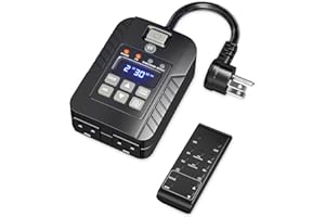 TobeBright Digital Outdoor Light Timers Waterproof, Remote Control Dusk to Dawn Light Sensor Timer 100FT Range (1-60 Mins, 2, 4, 6 or 8 Hours Mode) Plug in Timer Switch with 2 Outlets, 15A, 125V