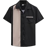 JOGAL Men's Bowling Shirts 50s Rockabilly Short Sleeve Button Down Shirt Beach Aloha Style Hawaiian Shirts