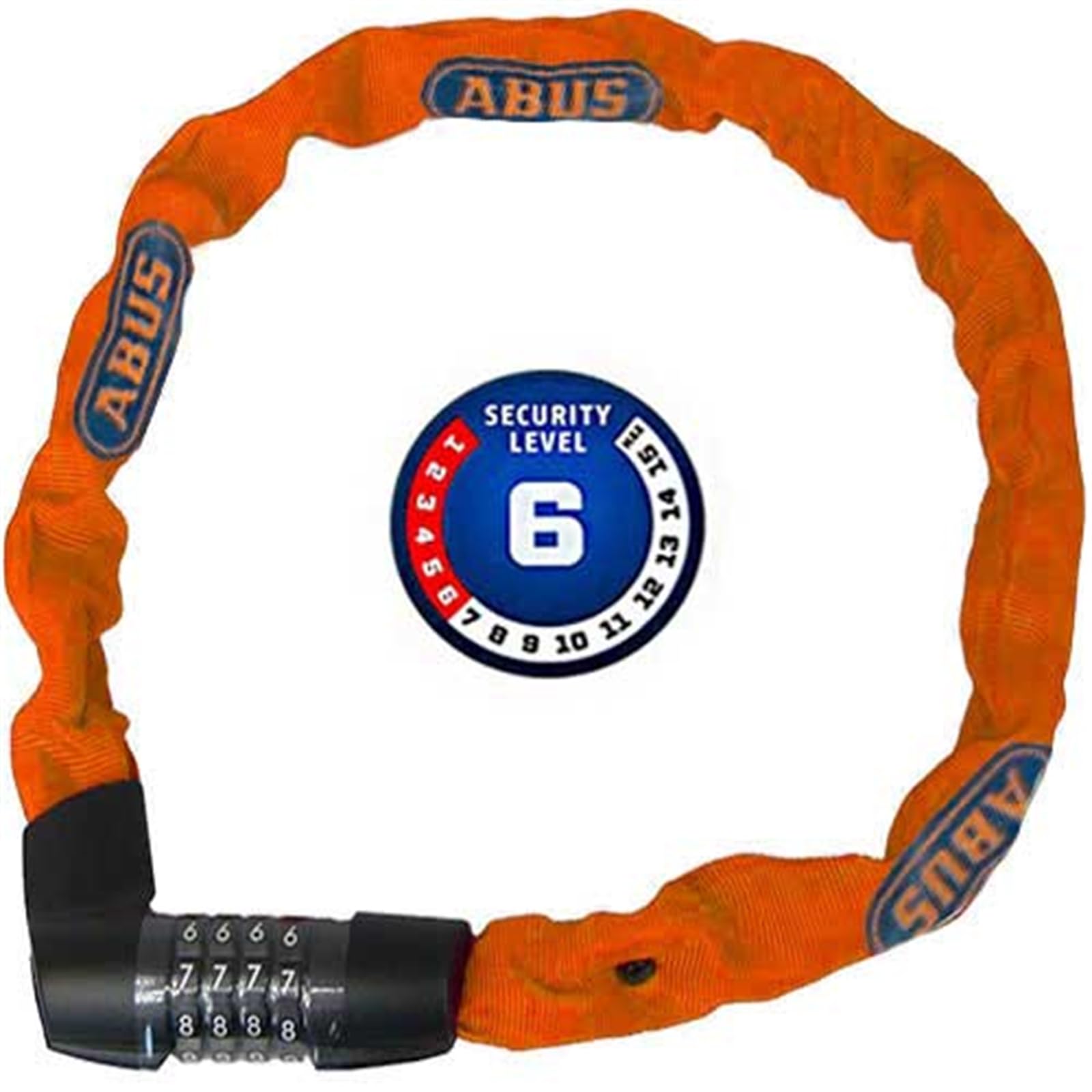 ABUS Kettenschloss Tresor 1385/75 Neon – Zahlenschloss aus gehärtetem Stahl – 6 mm starke Vierkantkette – ABUS-Sicherheitslevel 6 – 75 cm – Orange