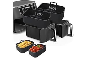 MOOMANGOO Air Fryer Silicone Liners-2Pcs for Ninja Dual Dz401 Dualzone,Air Fryer Silicone Pot Reusable Silicone Air Fryer Liners Non Stick Air Fryer Basket Accessories Replacement Baking Tray (DZ401-Black-2PCS)