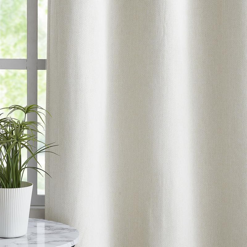 Treatmentex Blackout Curtains 2 Pieces for Living Room, Thermal Insulated Cold and Heat Curtains, Light Blocking Curtains with Eyelets, 135W x 260H cm, Creamy White