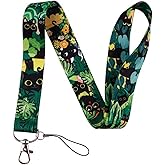 Pinstant Black Cats Kittens Playing Plants Houseplants Garden Bush Cute Kawaii Playful Meow Feline 17.7" Neck Lanyard Keychain Holder ID Badge Mobile Phone Pin Strap