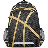 YoCosy Balck Gold Sport Basketball Backpack School Bookbag Laptop Purse Casual Daypack for Teen Girls Women Boys Men College Travel