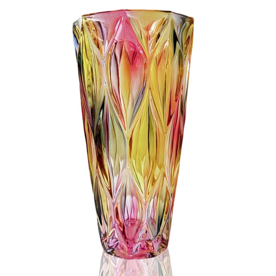 Colorful vase, Crystal Glass Large Vase Decorative Colorful Flower Vase Plant Container, for Home Decor,Wedding Decor,Centerpieces,Party