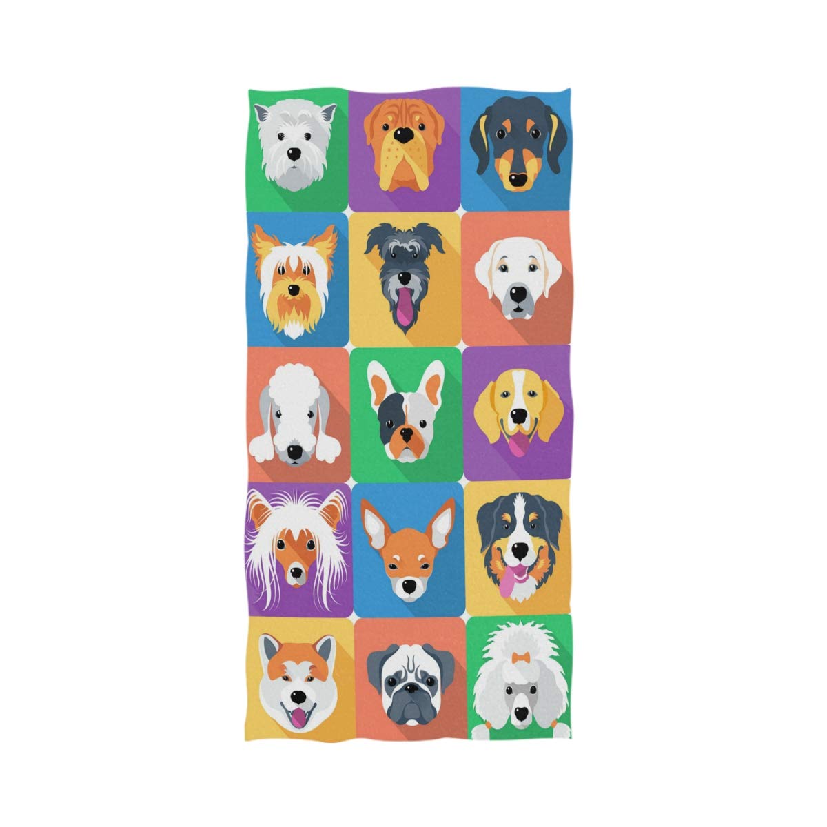 Naanle Cute Dogs Icon Print Soft Bath Towel Highly Absorbent Large Hand Towels Multipurpose for Bathroom, Hotel, Gym and Spa (16 x 30 Inches)