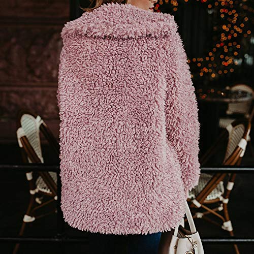 Sunward Women's Casual Faux Fur Long Coat Lapel Shaggy Open Front Jackets (XL, Pink) - Thumbnail 3