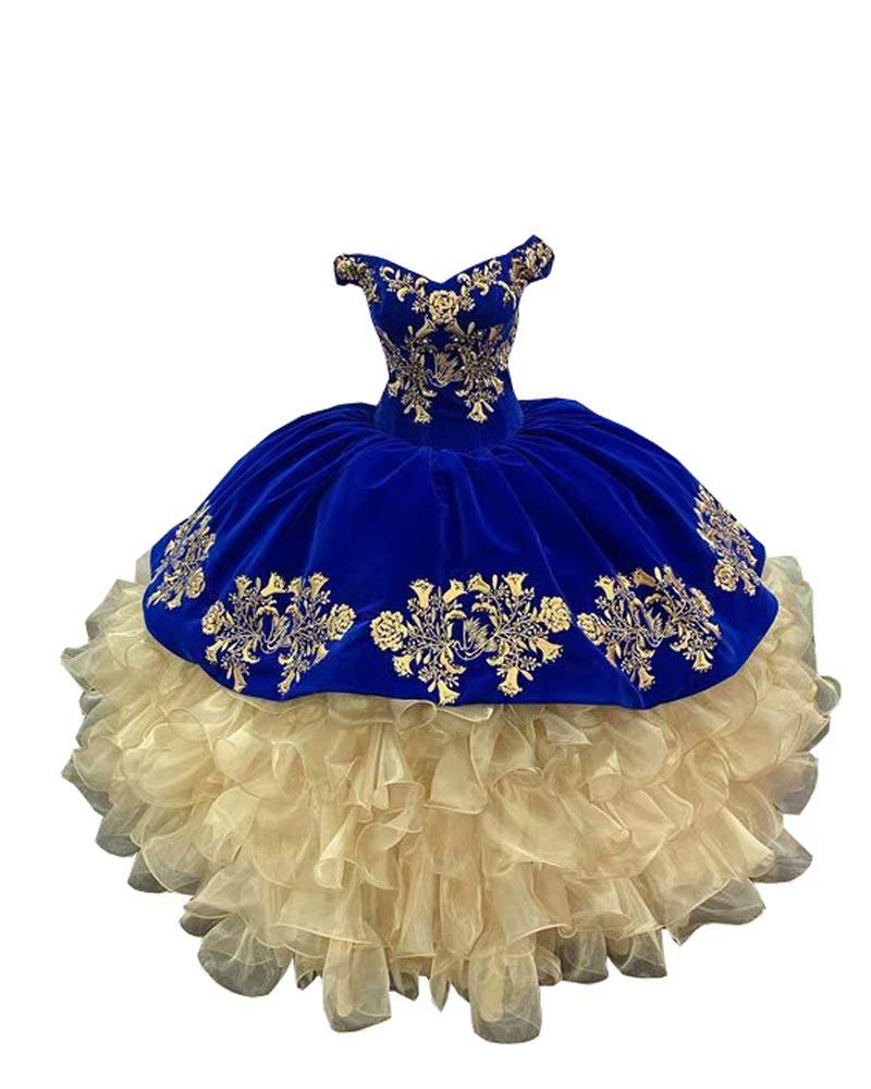 Gold Embroideried Prom Dress Ball Gown Satin Floor Length Corset