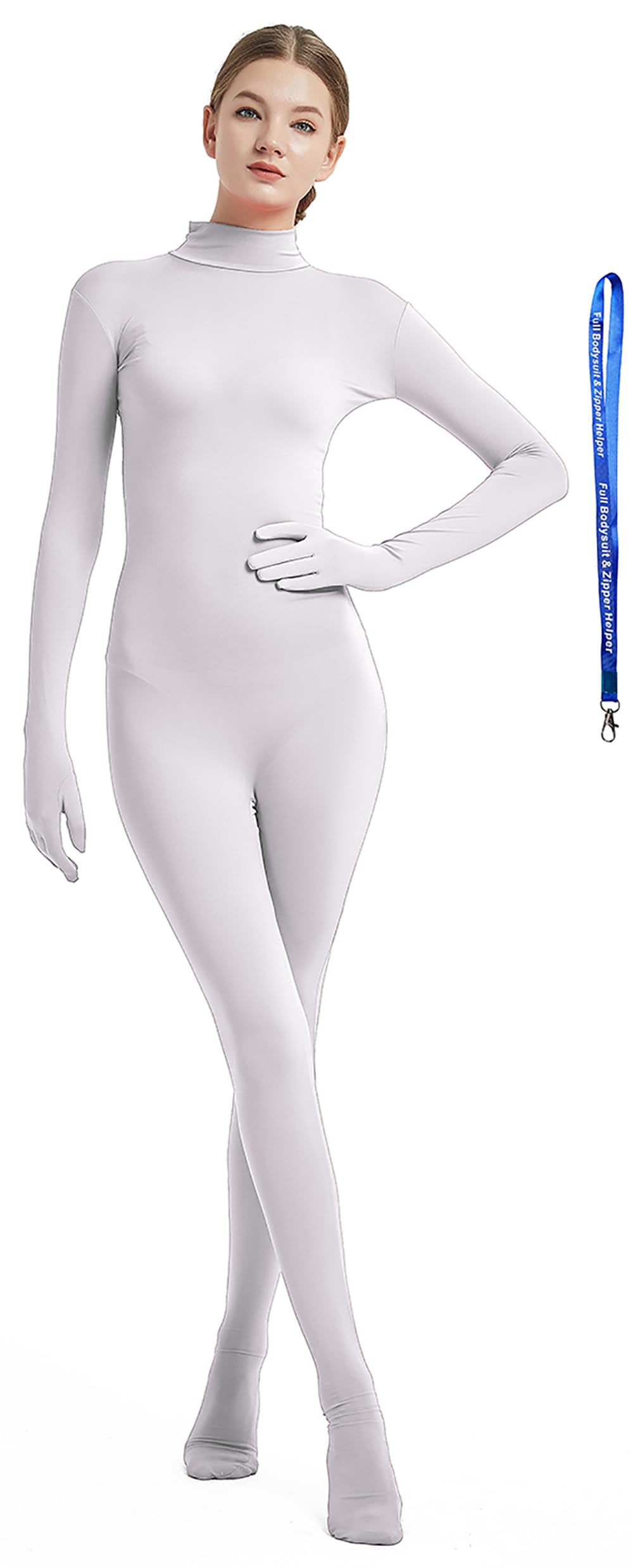 Photo 1 of Full Bodysuit With Zipper Helper Womens Costume Without Hood Spandex Stretch Zentai Unitard Body Suit (Medium, White)