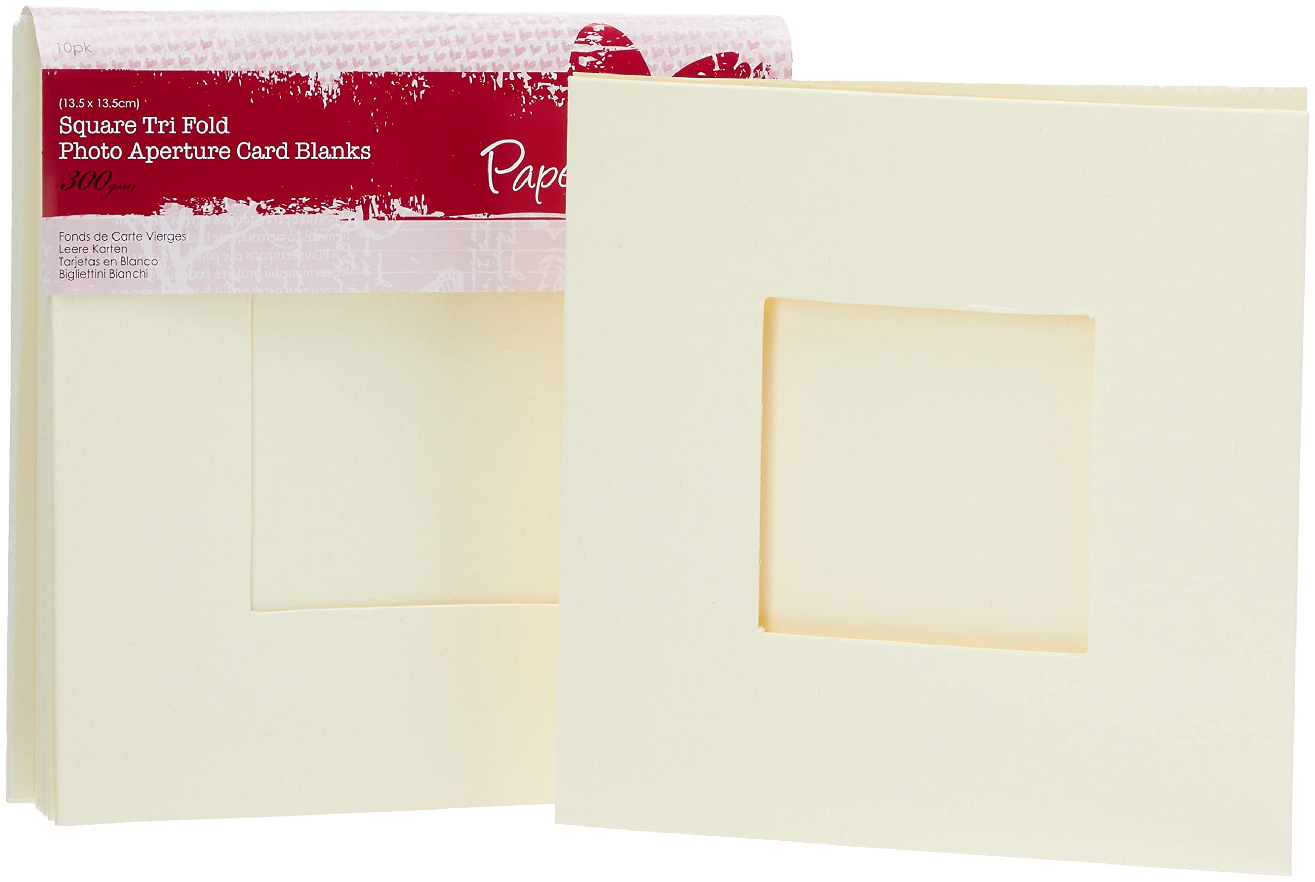Papermania 300 gsm Square Tri Fold Window Aperture Card Blanks and Envelopes, Pack of 10, Cream
