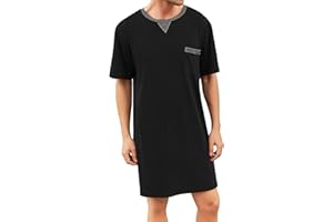 Enjoyoself Men's Nightshirt Nightwear Comfort Cotton Sleep Shirt Henley Short Sleeve Lounge Sleepwear