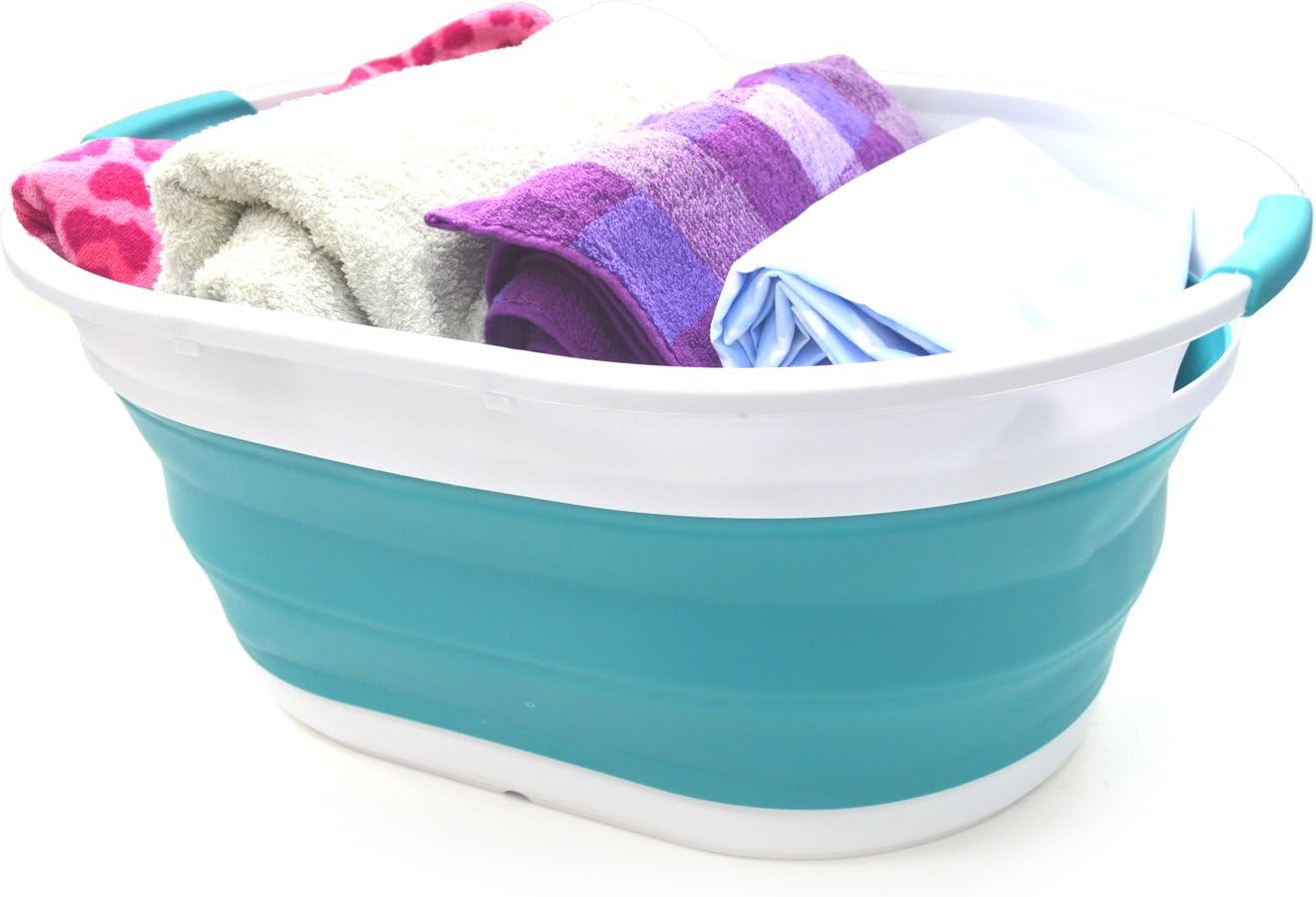 SAMMART 39L Collapsible Plastic Laundry Basket-Oval Tub/Basket-Foldable Storage Container-Space Saving Laundry Hamper