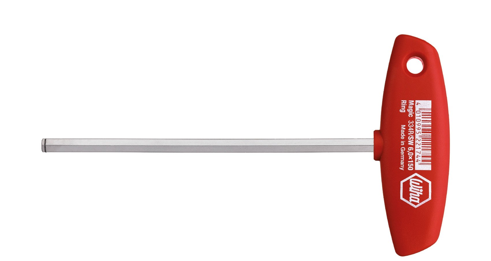 Wiha Allen Wrench with t-Handle, Hexagonal Clamping Ring Function, Magic Ring for Holding Screws Without Magnets. Nickel Plated, 334R050150