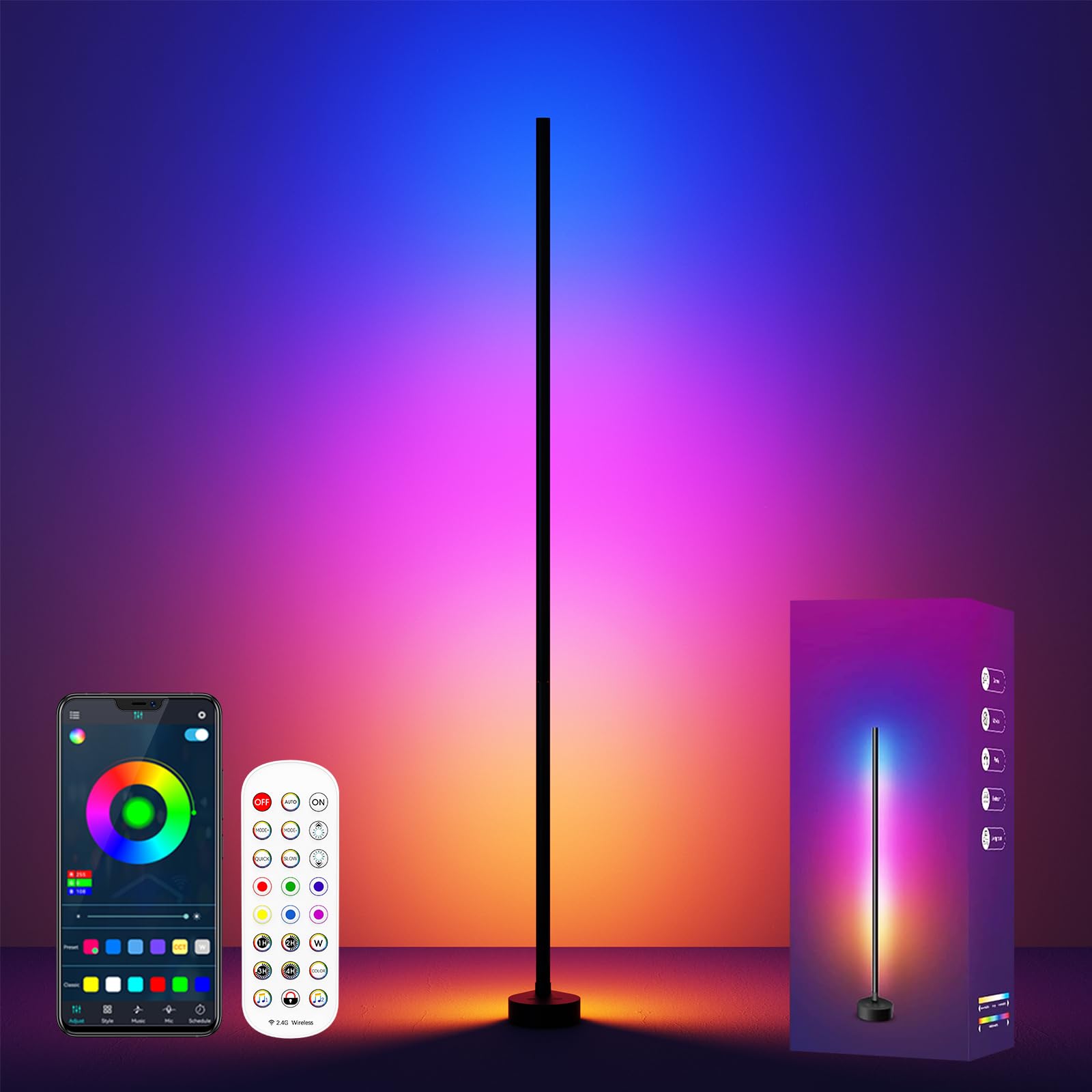 Photo 1 of Probapro LED Corner Floor Lamp: RGB & Warm White Standing Smart Corner Light with 16 Million Colors, 68+ Scene, Music Sync, Timer Setting - Ideal Ambient Lighting for Home Living Room Bedroom