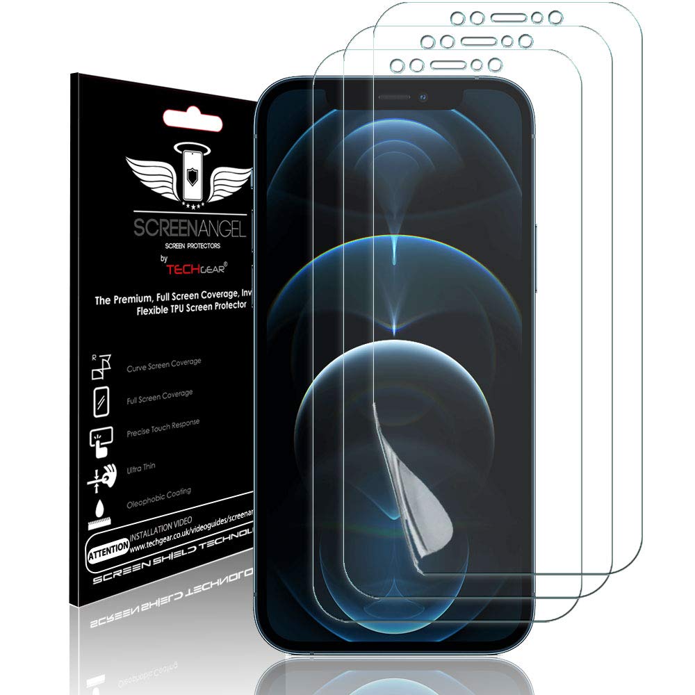 TECHGEAR [3 Pack Screen Protector fits iPhone 12 Pro Max 6.7" [Screen Angel Edition] [Case Friendly] [Bubble Free] [FULL Screen Coverage] HD Clear Flexible TPU Film
