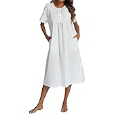 AVIIER 100% Cotton Nightgowns for Women Short Sleeve Night Gown with Pockets