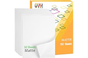 QYH Premium Printable Vinyl Sticker Paper - 50 Matte White Waterproof Decal Paper Sheets for Inkjet Printer Standard Letter Size 8.5"x11"