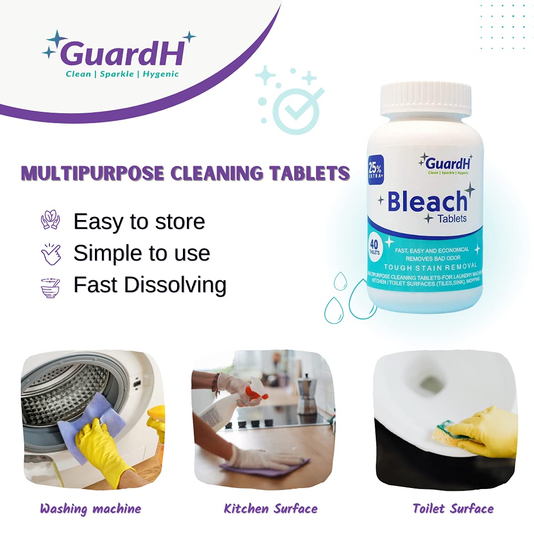 Bleach Tablets, 40 Count - Multipurpose Cleaning for Laundry, Kitchen Surfaces, Bathroom Tiles, and Toilet Bowls - Liquid Bleach Alternative