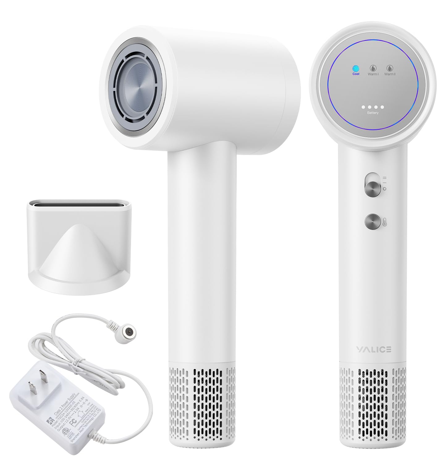 Photo 1 of YALICE Cordless Hair Dryer Rechargeable with Digital Screen, 15000mAh Travel Hair Dryer with Magnetic Nozzle, 4 Mode Portable Hair Blow Dryers for Women Kids Outdoor Camping Beaches (White)