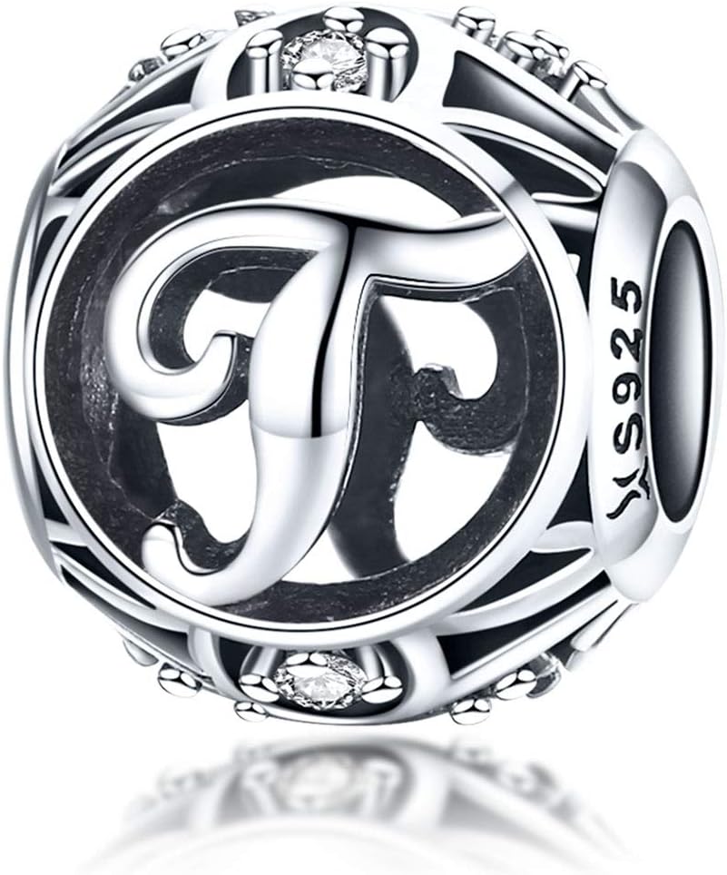 Alphabet Charm 925 Sterling Silver with Cubic Stones, Complete A~Z Gift Options Alphabet Charms Letter Beads for Pandora Bracelets