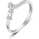 BORUO 925 Sterling Silver Ring, Chevron Wave Three Star Cubic Zirconia CZ Comfort Fit Wedding Band Ring Size 4-12