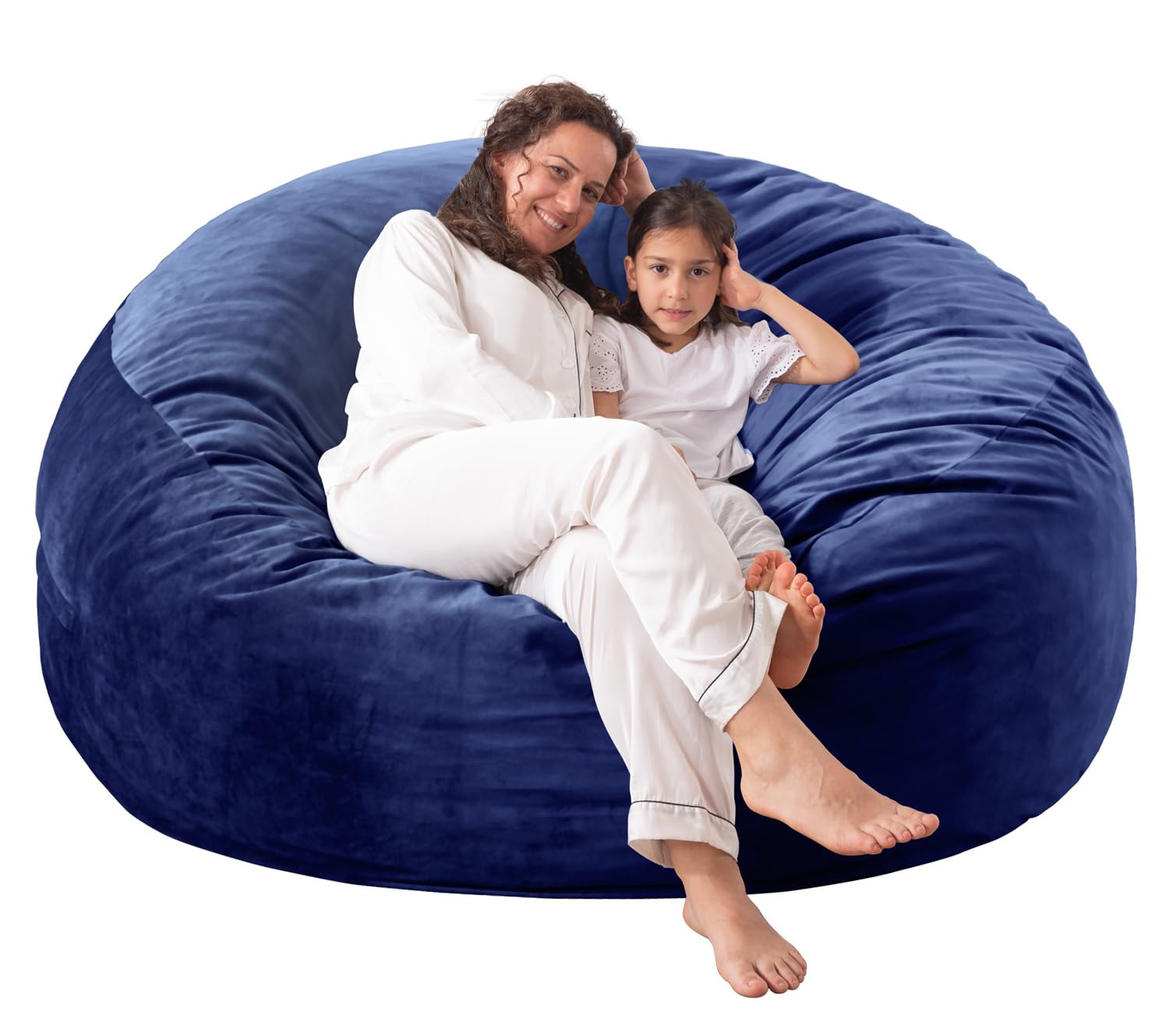 WhatsBedding 5 ft Bean Bag Chair for Adults/Kids，Large Bean Bag Chairs with Fillings，Memory Foam Bean Bag with Soft Faux Fur Fabric, 5 Foot, Navy