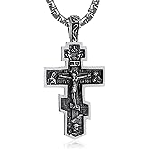 KOMI 316L Stainless Steel Necklace Jesus Crucifix Cross Necklace For Men Celtic Orthodox Cross Necklace Virgin Mary Pendant Necklace Viking Rune Chain Necklace Religious Christian Jewelry Gifts For Men