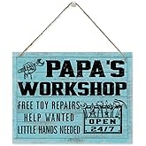 Papa's Workshop Sign Gift for Papa Grandpa, Rustic Wooden Hanging Plaque Sign, Workshop Decor Art, Rustic Door Hanger, Garage Wall Decor, Mechanic Papa Gift, Father's Day Gift for Him Papa Grandpa
