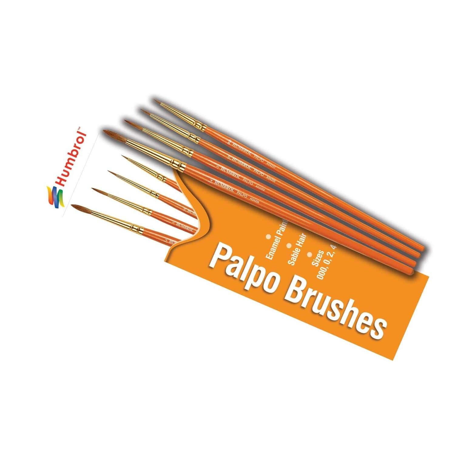 Humbrol Model Paint Brushes - AG4250 Brush Pack - Palpo 000, 0, 2, 4 - 4 Pack Paint Brush Set for Art, Modelling Paint Brushes for Enamel & Acrylic Paints - Small Brushes for Painting Model Craft Kits
