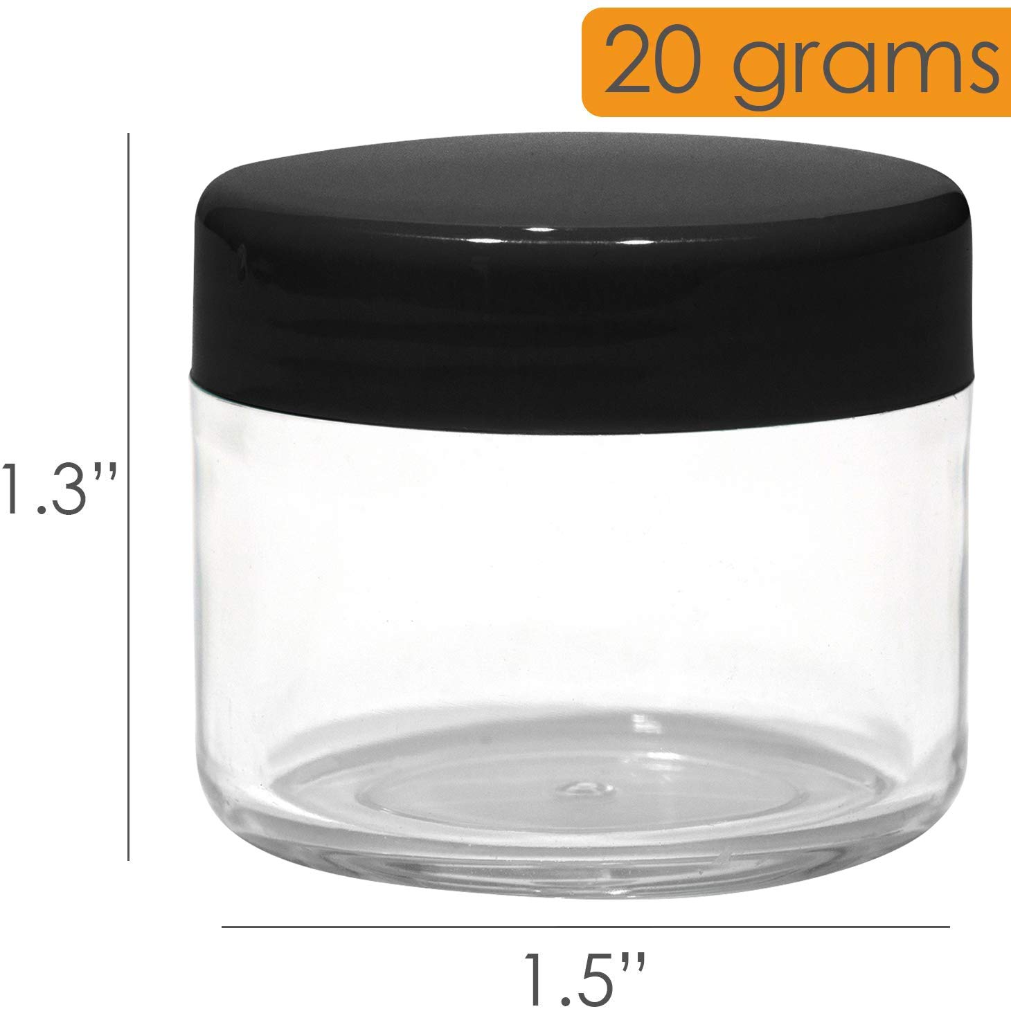 Houseables 20 Gram Jar, 20 ML Jar, 12 Pk, Black, BPA Free, Cosmetic Sample Empty Container, Plastic, Round Pot Screw Cap Lid, Small Tiny 20g Bottle : Beauty