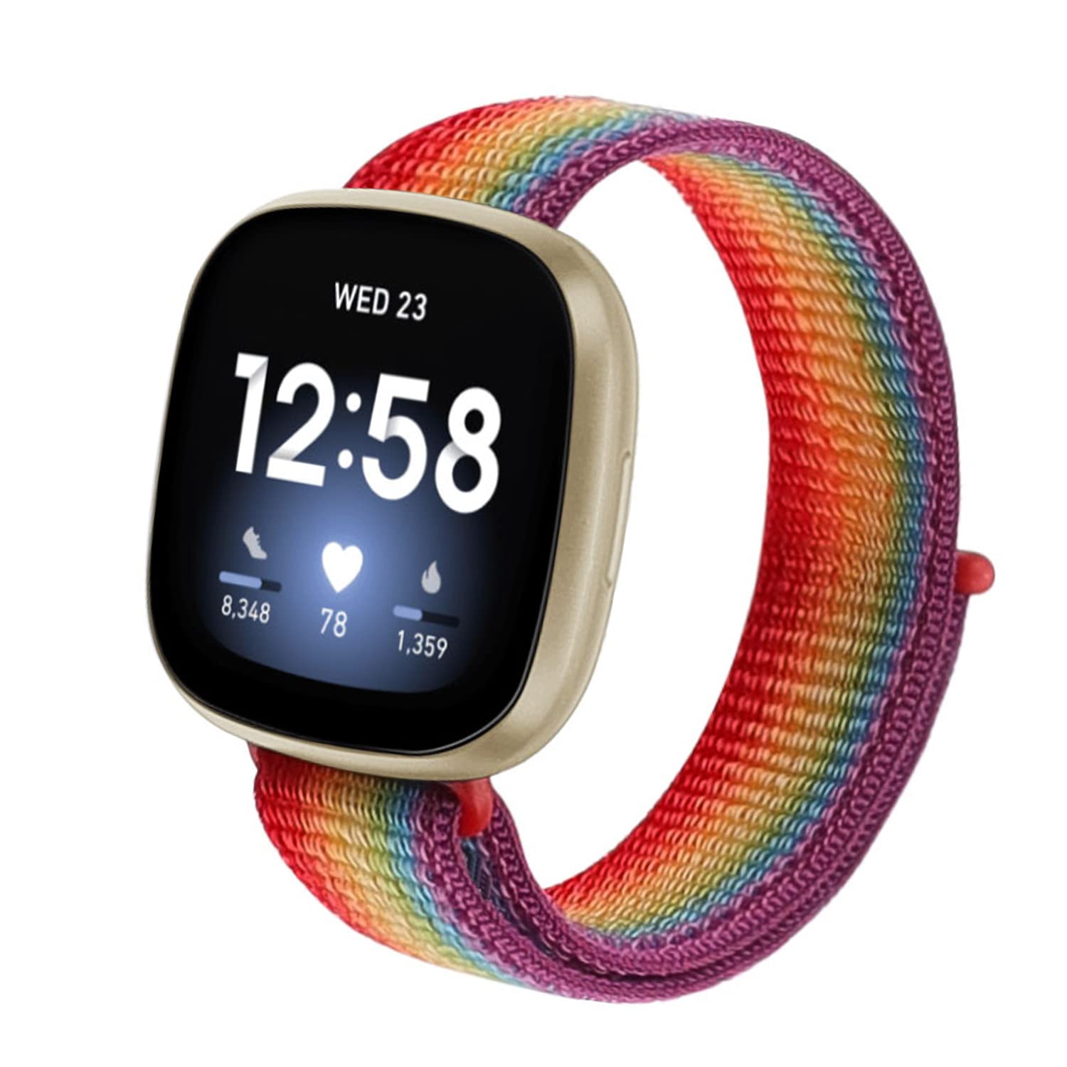 Niboow Strap Compatible with Fitbit Versa 3/Sense, Men Women Children Nylon Soft Lightweight Breathable Watch Band Compatible with Fitbit Versa 3/Sense - Rainbow