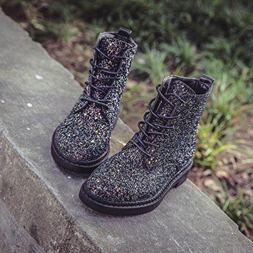 Hot Sale! Women Boots,Sunfei Women Flat Ankle Snow Motorcycle Boots Female Suede Leather Lace-Up Boot (Shine Black, 36)