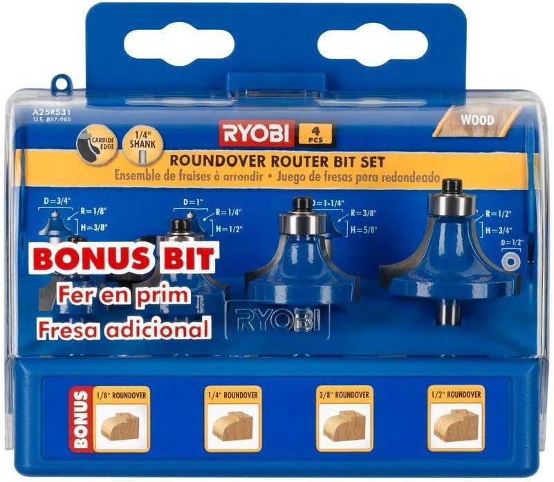 Ryobi 4Piece Roundover Router Bit Set Amazon.co.uk DIY & Tools