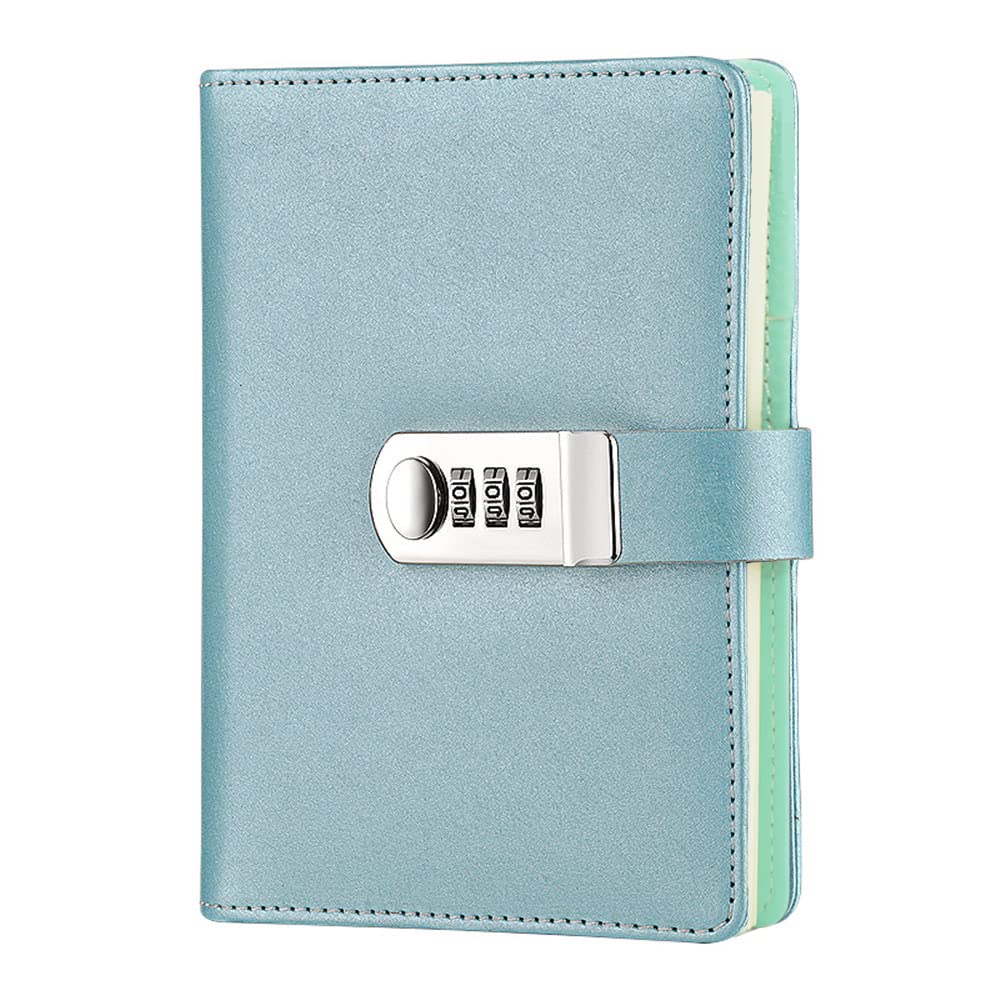 LinYesh PU Leather Refillable Password Notebook, Journal Diary Planner with Combination Lock, Loose-Leaf Lined Personal Sketchbook with Card Slots and Pen Holder, 185x135mm