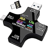 USB Tester Type C Meter - USB Digital Multimeter Amperage Power Capacity Reader & USB C Current Voltmeter & Voltage Monitor T